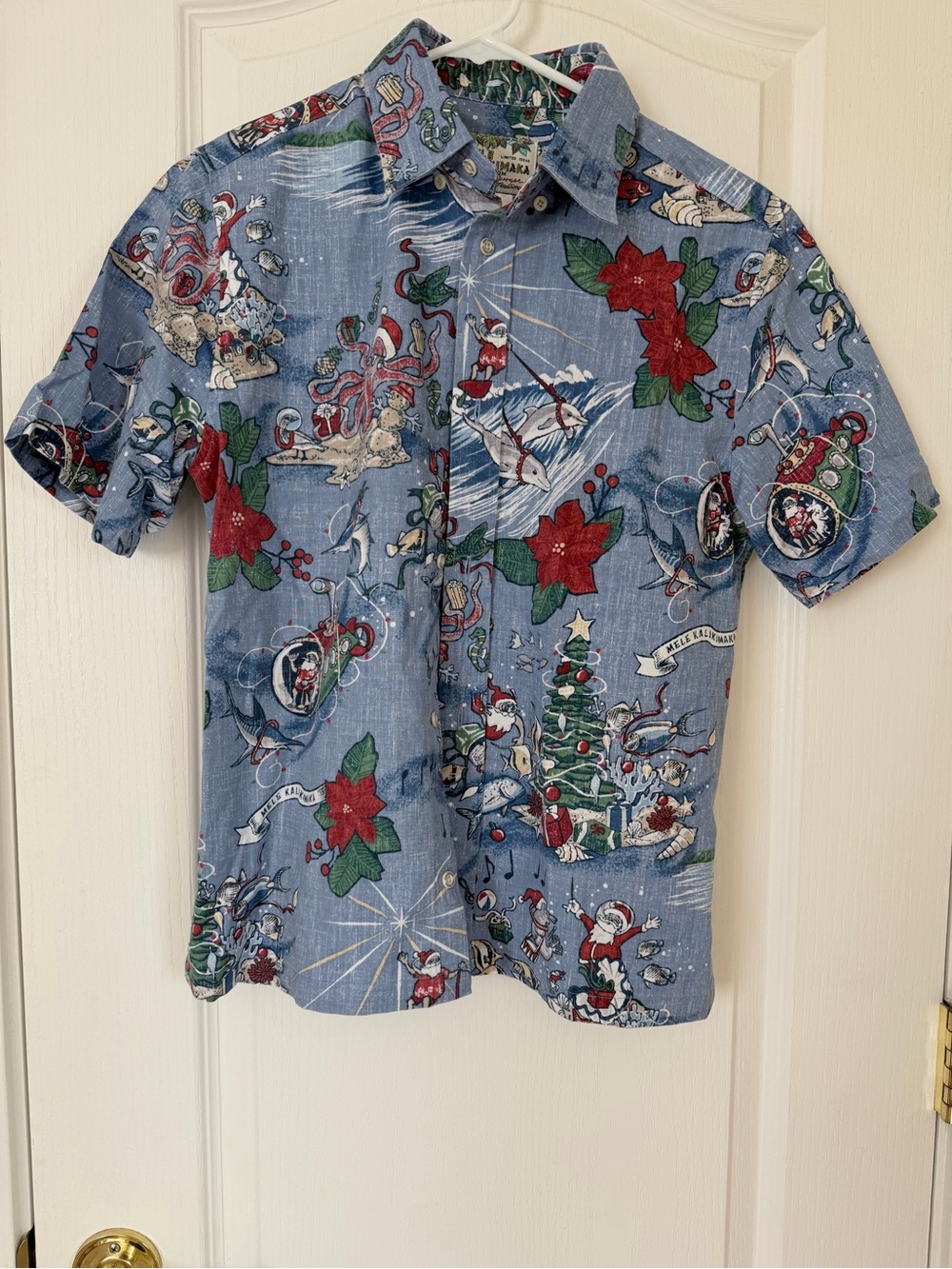 Reyn Spooner Mele Kalikimaka Hawaiian Christmas Shirt Boys XL Santa